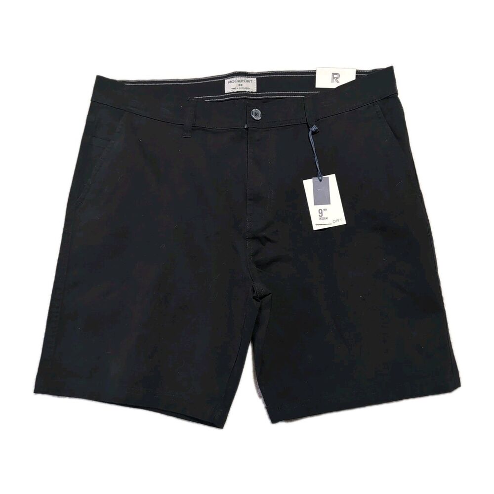Rockport Active Stretch Flat Front Golf Chino Shorts Men’s 38x11 Solid Black